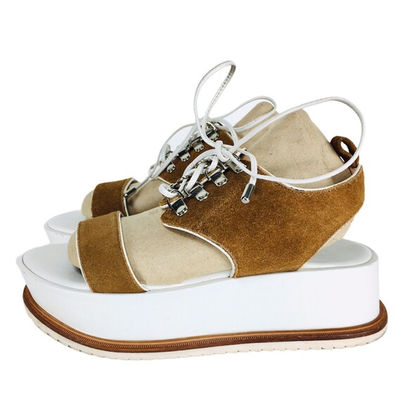 Kate Bosworth X Matisse Dawn Brown White Suede Lace-Up Platform Sandals Size 7 - Picture 4 of 12